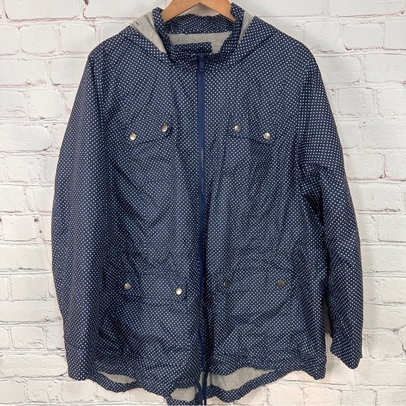 Women’s plus size jacket lightweight polka dot navy blue white size 3X pockets - Picture 2 of 9